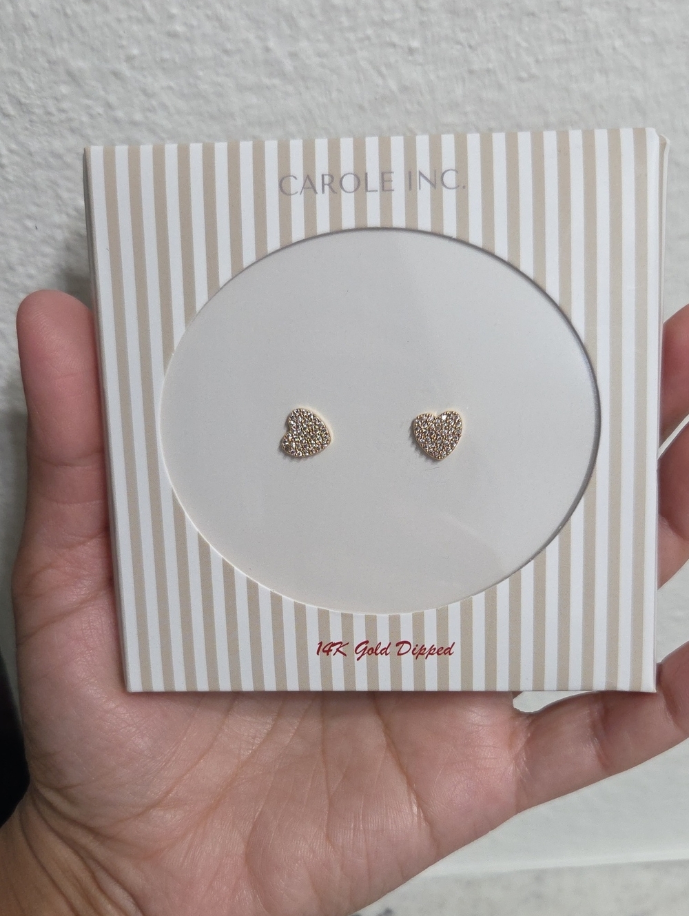 Gold Heart Stud Earrings - Sparkling Rose Gold Tone